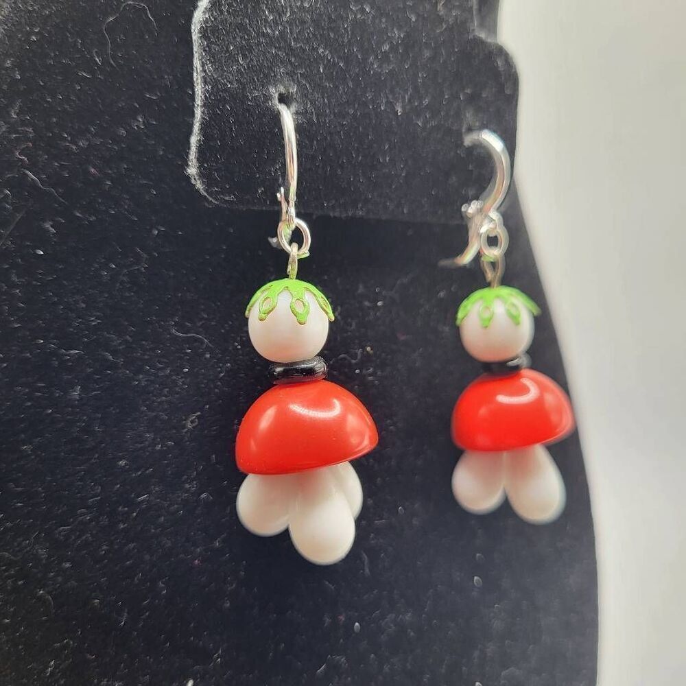 True Vintage 60s Mod Bauhaus Style Earrings with Sterling Silver Ear Loops - 2"